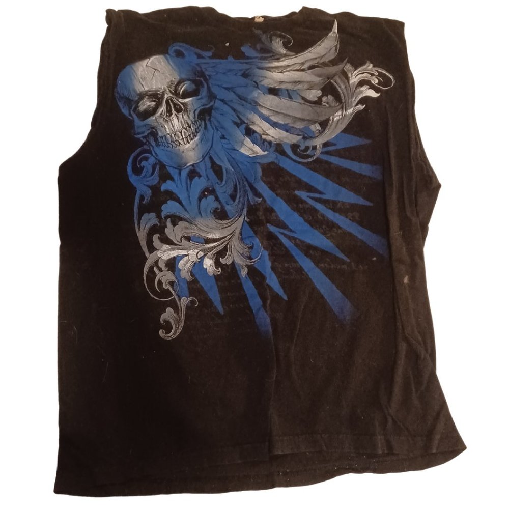 Tank (M) black with white and blue skull with wings